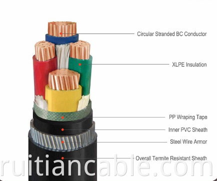 0,6/1kV niedrige Spannung 4 Kern 95 mm 240 mm mm Kupfer XLPE Isoliertes gepanzertes unterirdisches PVC -Stromkabel